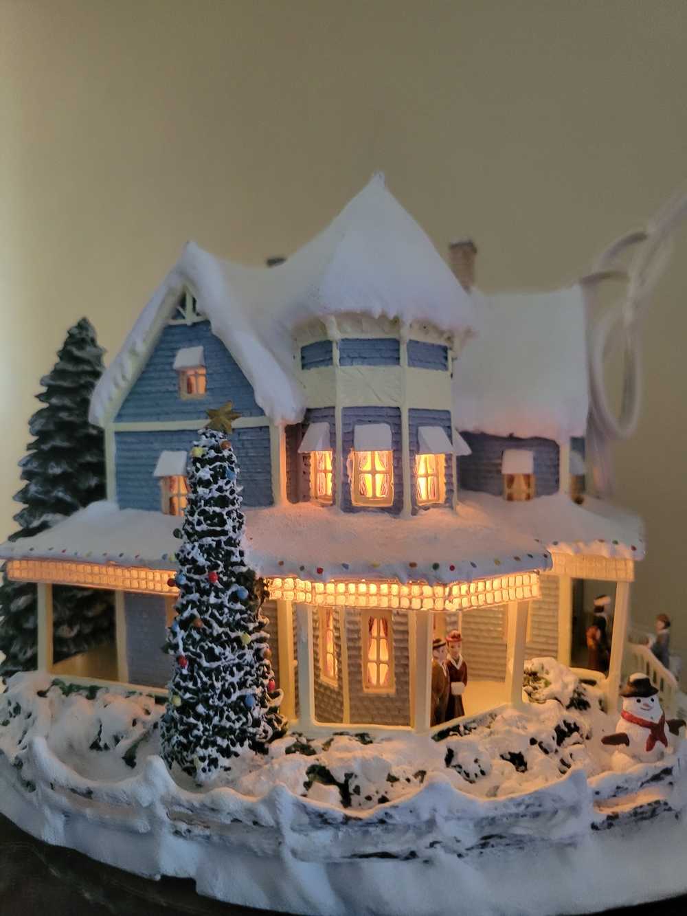 Blue Snow-Covered Holiday Village House Decoration